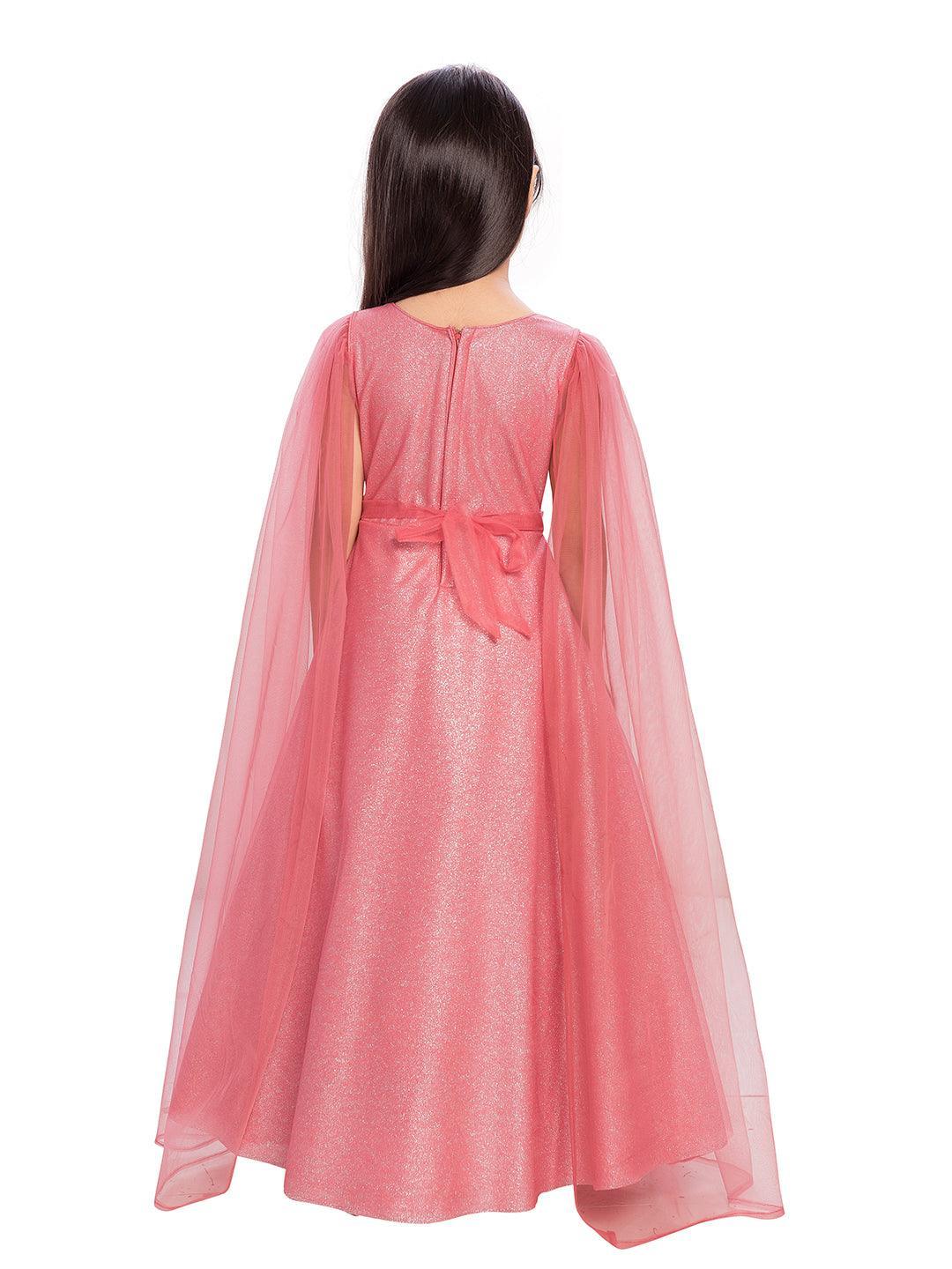 Pink Floral Two Sided Sleeve Design Style Gown For Girls - Betty Ethnic India - Gown - Betty Girls Wear Online
