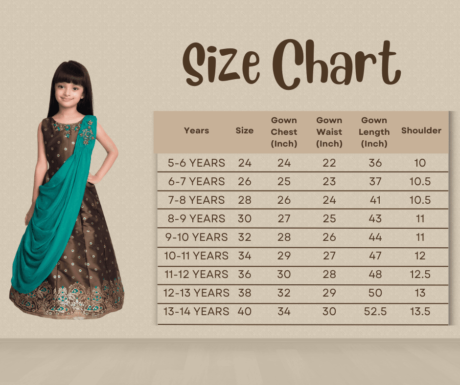 Rama Green & Brown Embellished Broket Gown With Dupatta Style Gown For Girls - Betty Ethnic India - Gown - Betty Girls Wear Online