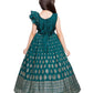 Rama Green Coloured Ethnic Motifs One Sided Sleeve Pattern Gown For Girls - Betty Ethnic India - Gown - Betty Girls Wear Online