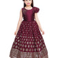 Rama Green Coloured Ethnic Motifs One Sided Sleeve Pattern Gown For Girls - Betty Ethnic India - Gown - Betty Girls Wear Online