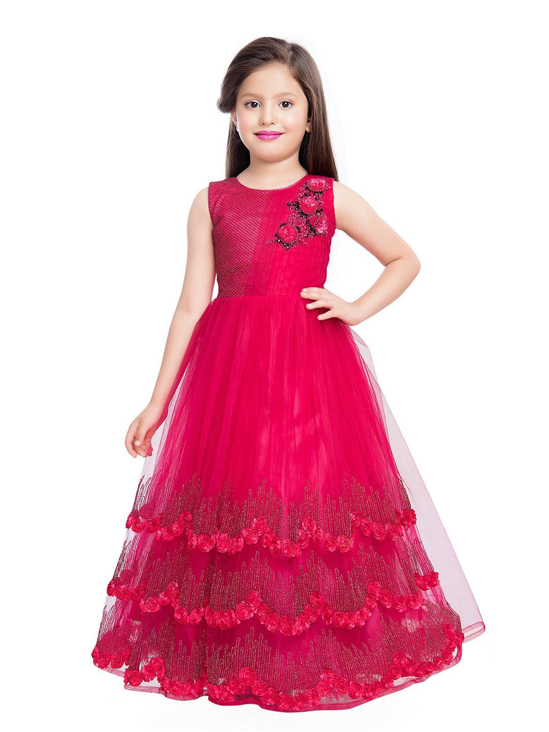 Rani Coloured Imported Net Bottom Design Gown For Girls - Betty Ethnic India - Gown - Betty Girls Wear Online