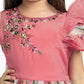Peach Coloured Ruffle Style One Sided Sleeves Gown For Girls - Betty Ethnic India - Gown - Betty Girls Wear Online