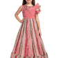 Peach Coloured Ruffle Style One Sided Sleeves Gown For Girls - Betty Ethnic India - Gown - Betty Girls Wear Online