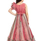 Peach Coloured Ruffle Style One Sided Sleeves Gown For Girls - Betty Ethnic India - Gown - Betty Girls Wear Online