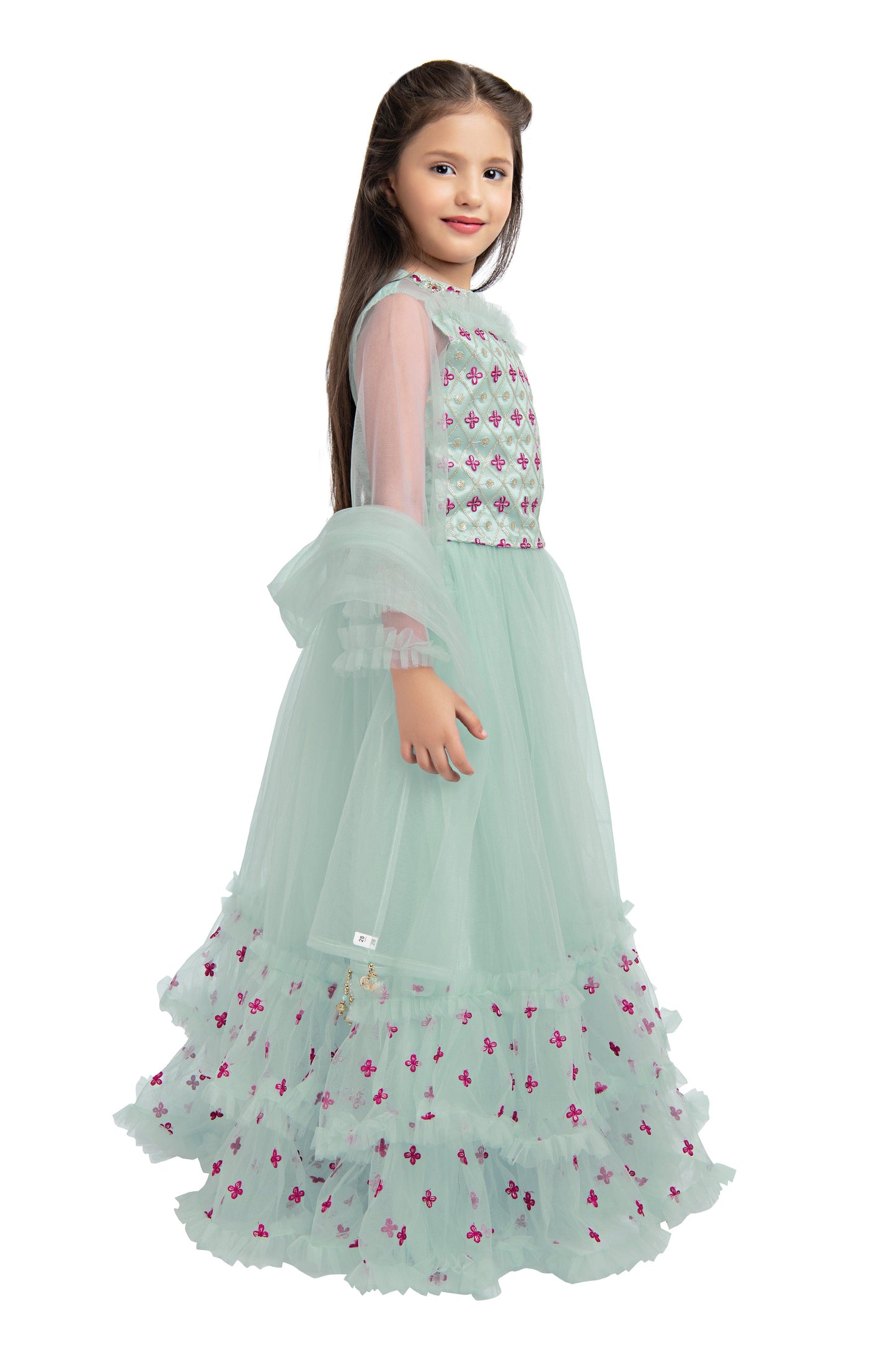 Blue & Pink Embroidered Ready to Wear Lehenga & Blouse With Dupatta for Girls - Betty Ethnic India - Saris & Lehengas - Betty Girls Wear Online