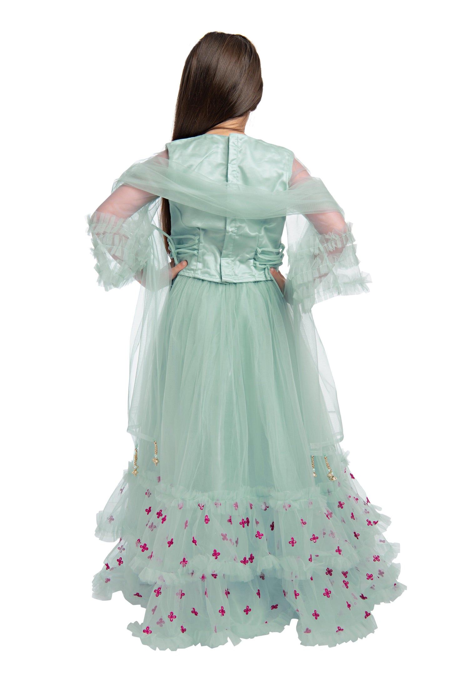Blue & Pink Embroidered Ready to Wear Lehenga & Blouse With Dupatta for Girls - Betty Ethnic India - Saris & Lehengas - Betty Girls Wear Online