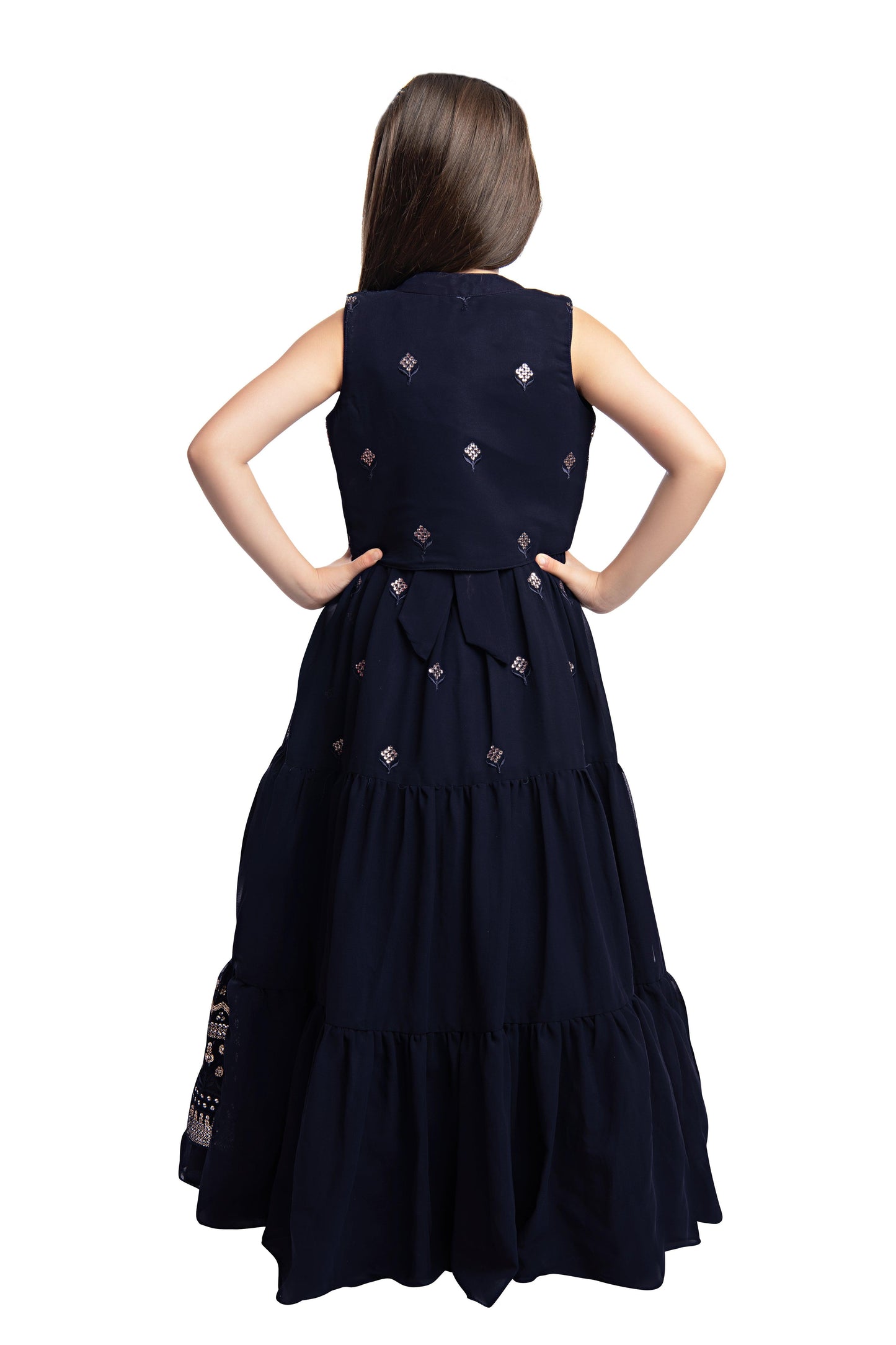 Navy Blue Coloured Gown With Jacket Heavy Embroidery Fabric For Girls - Betty Ethnic India - Gown - Betty Girls Wear Online