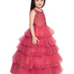 Rose Pink Coloured Embellished Layered Design Net Gown For Girls - Betty Ethnic India - Gown - Betty Girls Wear Online