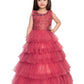 Rose Pink Coloured Embellished Layered Design Net Gown For Girls - Betty Ethnic India - Gown - Betty Girls Wear Online