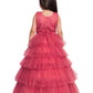 Rose Pink Coloured Embellished Layered Design Net Gown For Girls - Betty Ethnic India - Gown - Betty Girls Wear Online
