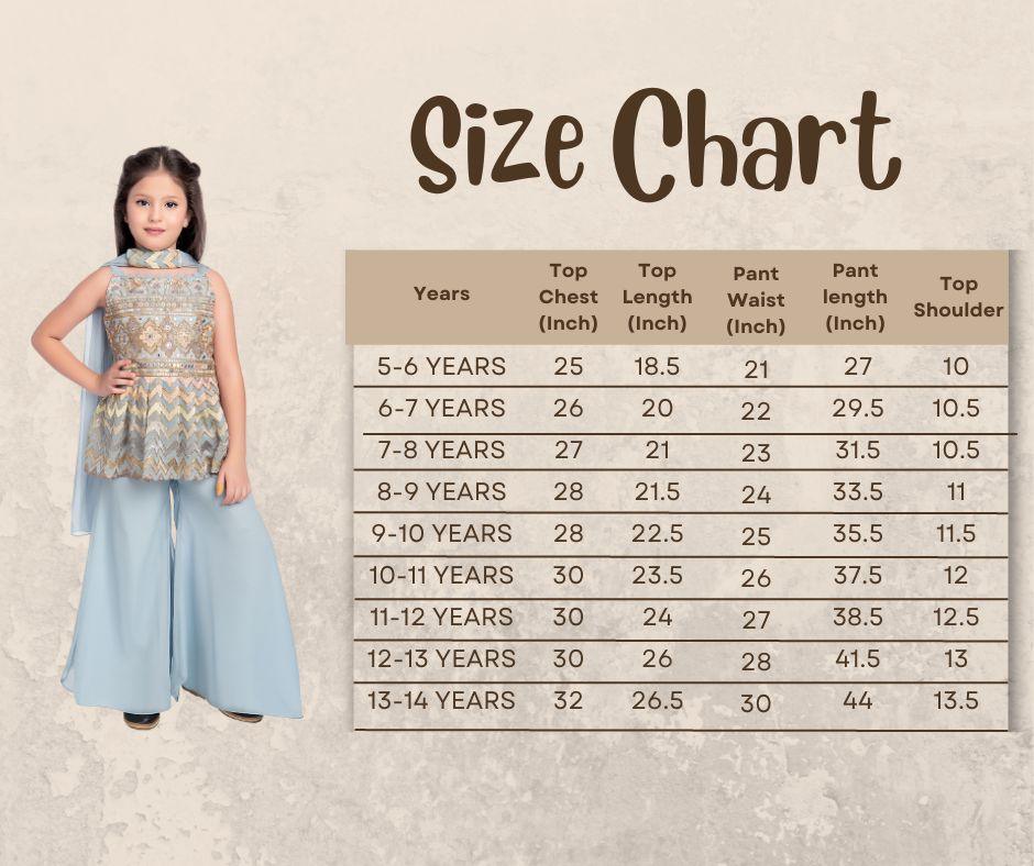 All Over Floral Embroidered & Mirror Work Embellished Kurta With Russian Palazzo & Dupatta For Girls - Betty Ethnic India - Gharara / Sharara Set - Betty Girls Wear Online