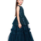 T-Blue Coloured Embellished Layered Net Gown For Girls - Betty Ethnic India - Gown - Betty Girls Wear Online