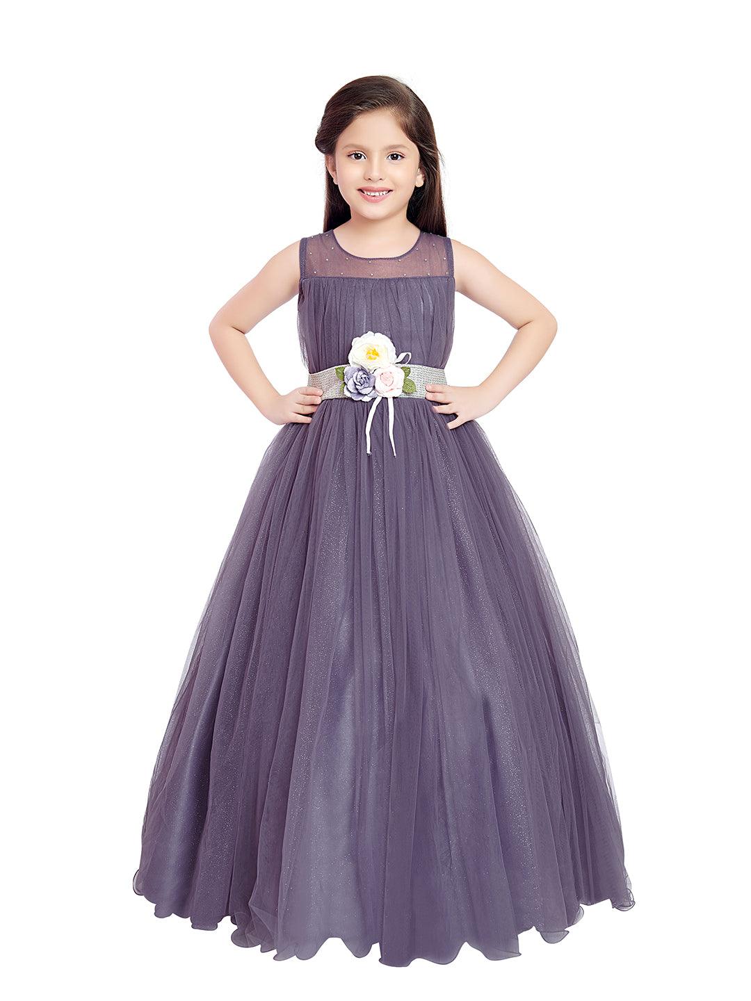 Lilac Coloured Simple Imported Net Gown For Girls - Betty Ethnic India - Gown - Betty Girls Wear Online