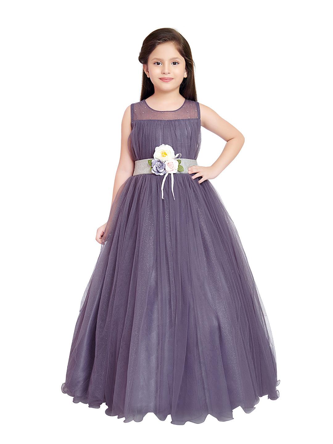Lilac Coloured Simple Imported Net Gown For Girls - Betty Ethnic India - Gown - Betty Girls Wear Online