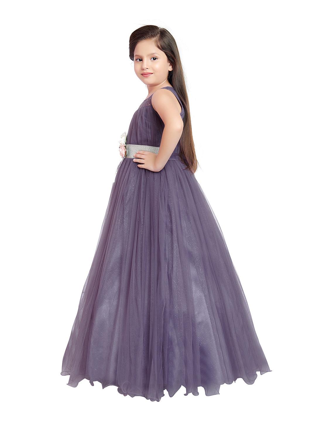 Lilac Coloured Simple Imported Net Gown For Girls - Betty Ethnic India - Gown - Betty Girls Wear Online