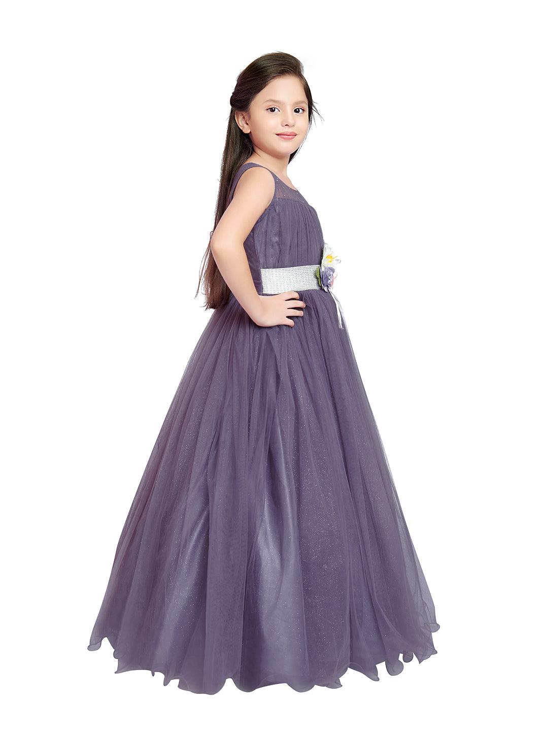Lilac Coloured Simple Imported Net Gown For Girls - Betty Ethnic India - Gown - Betty Girls Wear Online