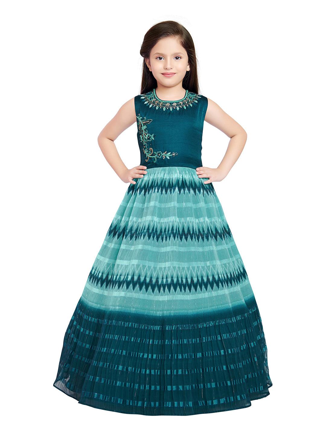 Blue Coloured Ethnic Gown Maxi Dress Chinon Fabric Gown For Girls - Betty Ethnic India - Gown - Betty Girls Wear Online