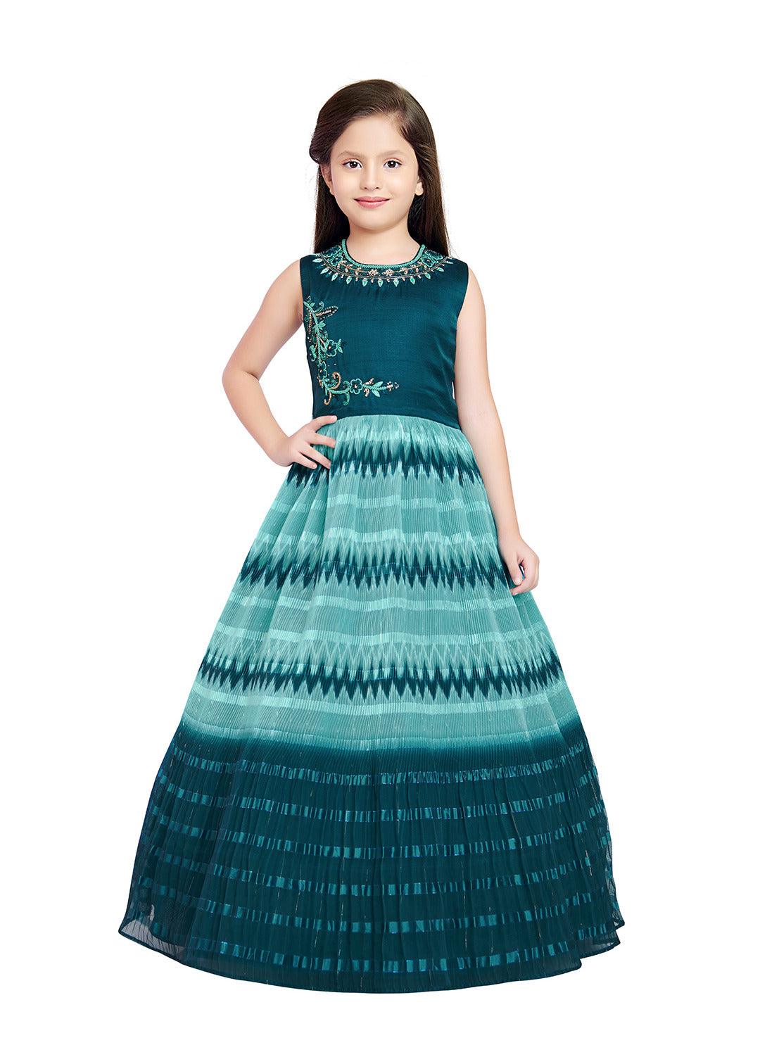 Blue Coloured Ethnic Gown Maxi Dress Chinon Fabric Gown For Girls - Betty Ethnic India - Gown - Betty Girls Wear Online