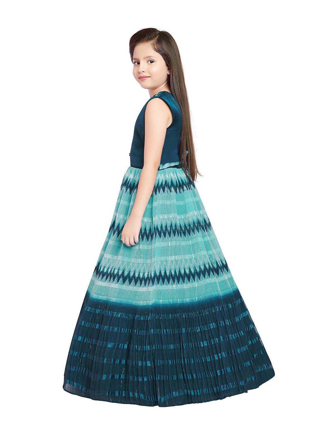 Blue Coloured Ethnic Gown Maxi Dress Chinon Fabric Gown For Girls - Betty Ethnic India - Gown - Betty Girls Wear Online