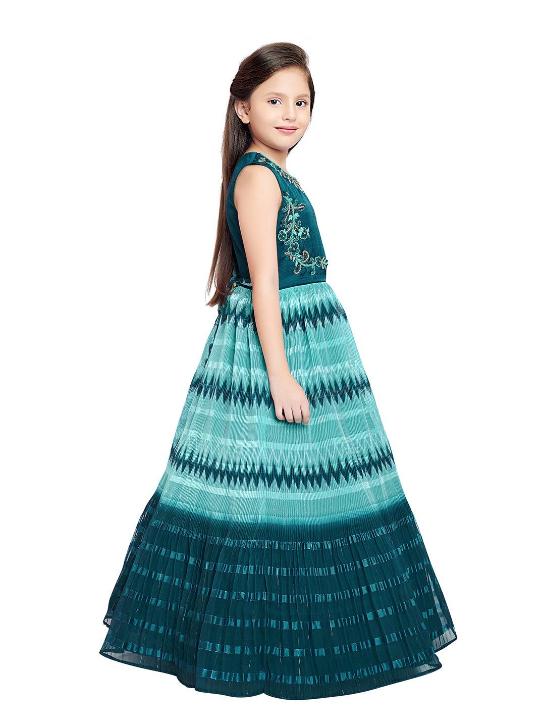 Blue Coloured Ethnic Gown Maxi Dress Chinon Fabric Gown For Girls - Betty Ethnic India - Gown - Betty Girls Wear Online