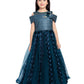Peacock Blue Coloured Off Shoulder Self Design Maxi Dress Gown For Girls - Betty Ethnic India - Gown - Betty Girls Wear Online