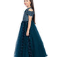Peacock Blue Coloured Off Shoulder Self Design Maxi Dress Gown For Girls - Betty Ethnic India - Gown - Betty Girls Wear Online