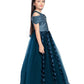 Peacock Blue Coloured Off Shoulder Self Design Maxi Dress Gown For Girls - Betty Ethnic India - Gown - Betty Girls Wear Online