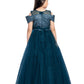 Peacock Blue Coloured Off Shoulder Self Design Maxi Dress Gown For Girls - Betty Ethnic India - Gown - Betty Girls Wear Online