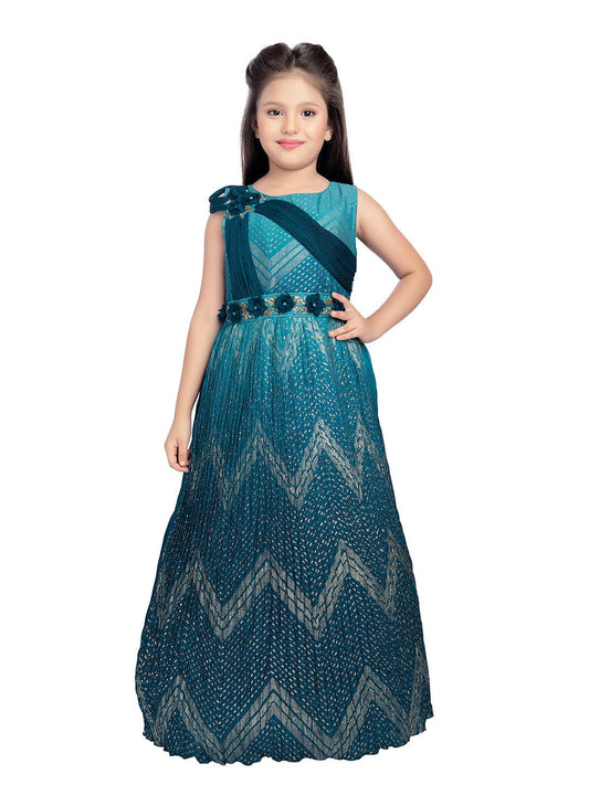 Peacock Blue Coloured Wire Concept Style Gown For Girls - Betty Ethnic India - Gown - Betty Girls Wear Online