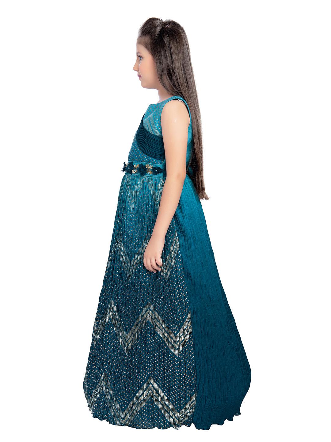 Peacock Blue Coloured Wire Concept Style Gown For Girls - Betty Ethnic India - Gown - Betty Girls Wear Online