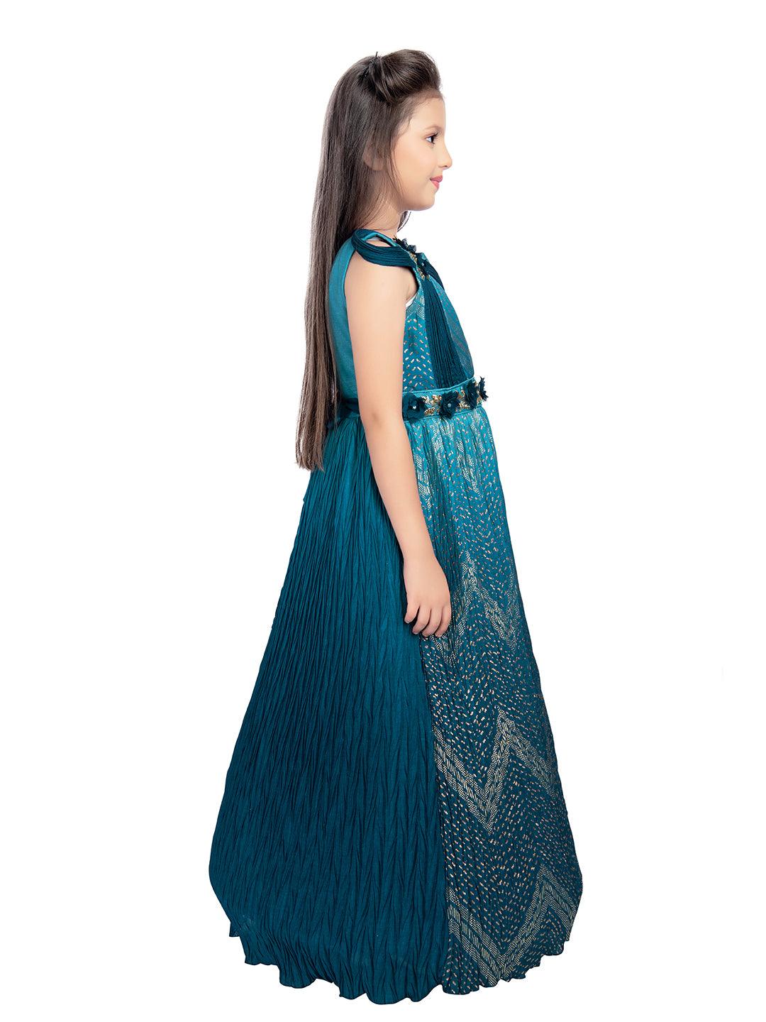 Peacock Blue Coloured Wire Concept Style Gown For Girls - Betty Ethnic India - Gown - Betty Girls Wear Online