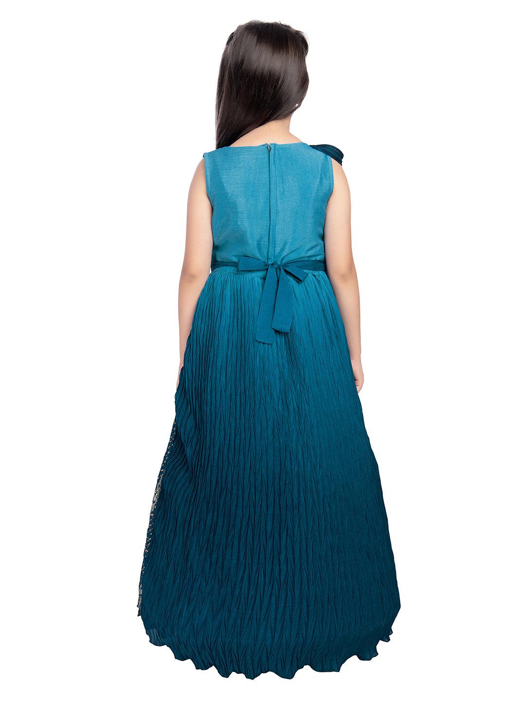 Peacock Blue Coloured Wire Concept Style Gown For Girls - Betty Ethnic India - Gown - Betty Girls Wear Online