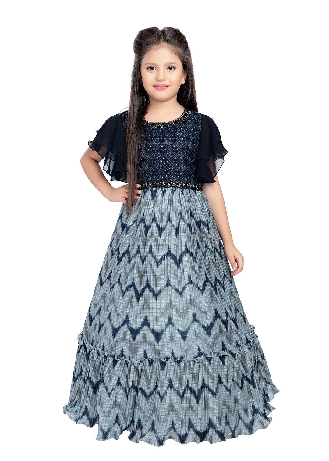 Navy Blue Coloured Sleeve Styled Gown For Girls - Betty Ethnic India - Gown - Betty Girls Wear Online