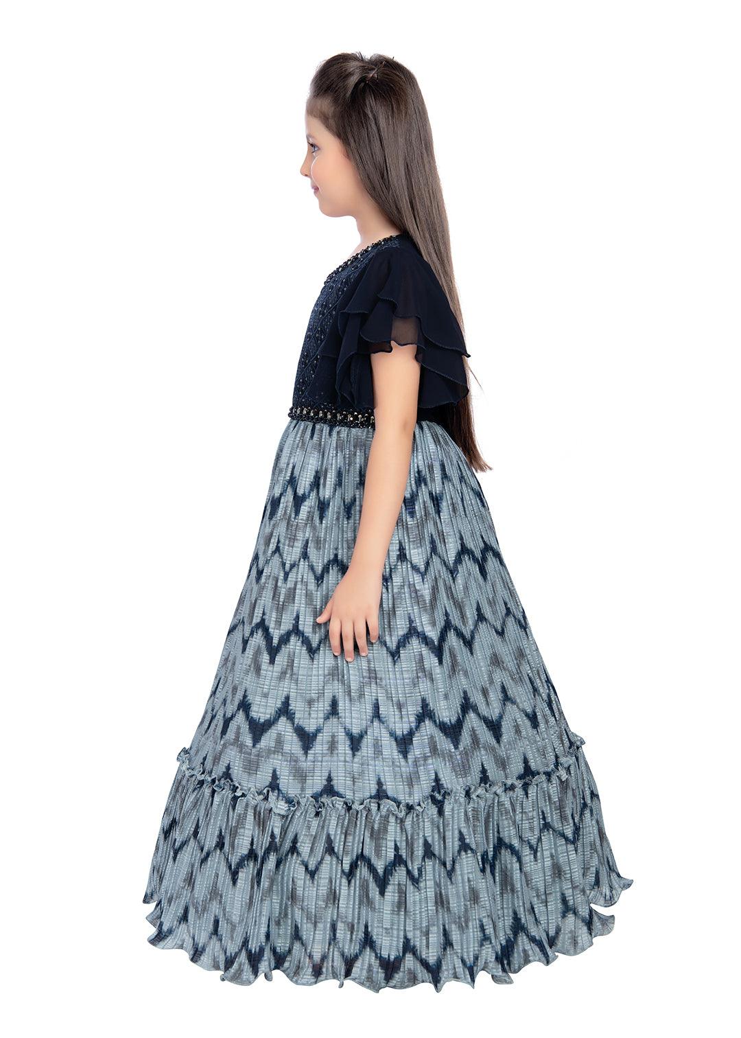 Navy Blue Coloured Sleeve Styled Gown For Girls - Betty Ethnic India - Gown - Betty Girls Wear Online