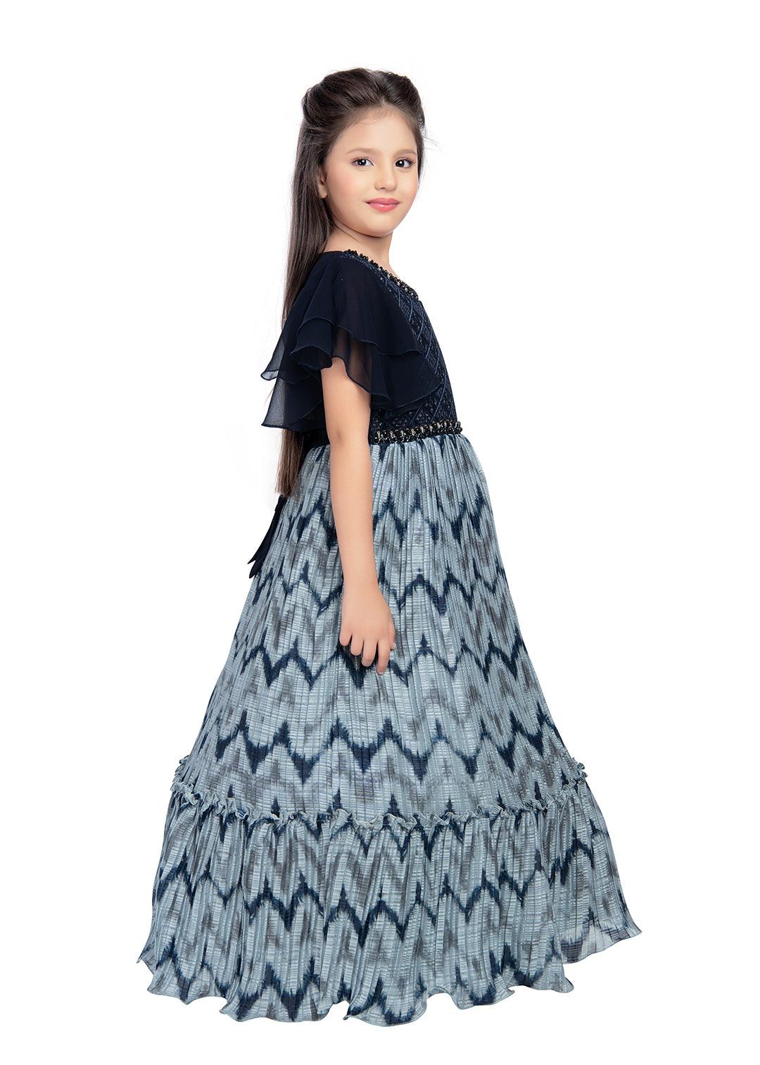 Navy Blue Coloured Sleeve Styled Gown For Girls - Betty Ethnic India - Gown - Betty Girls Wear Online