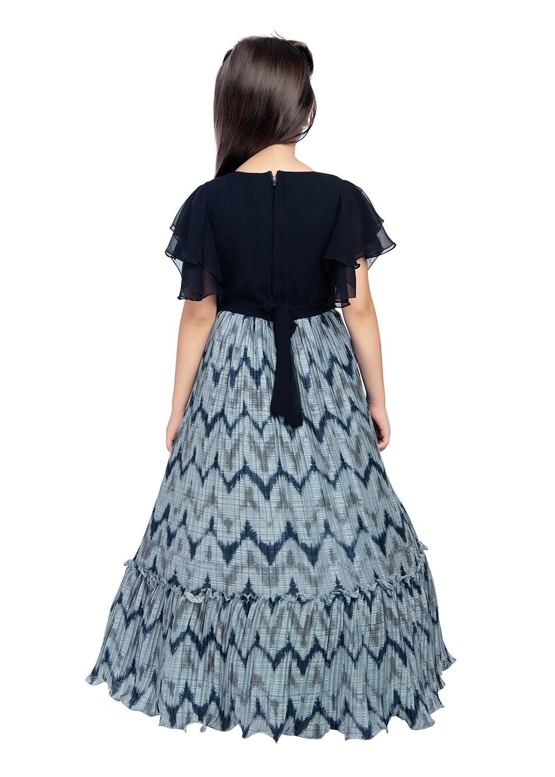 Navy Blue Coloured Sleeve Styled Gown For Girls - Betty Ethnic India - Gown - Betty Girls Wear Online