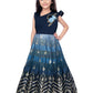 Navy Blue Coloured Floral Printed Satin Fit & Flare Maxi Dress with an elegant floral print, flared hemline For Girls - Betty Ethnic India - Gown - Betty Girls Wear Online