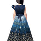 Navy Blue Coloured Floral Printed Satin Fit & Flare Maxi Dress with an elegant floral print, flared hemline For Girls - Betty Ethnic India - Gown - Betty Girls Wear Online