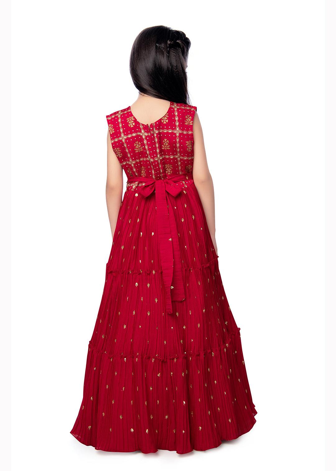 Rani Coloured Girls Floral Embroidered Tiered Fit & Flare Dress Maxi Gown - Betty Ethnic India - Gown - Betty Girls Wear Online