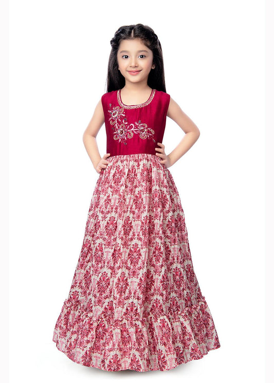 Rani Coloured Ethnic Maxi Dress Gown For Girls - Betty Ethnic India - Gown - Betty Girls Wear Online