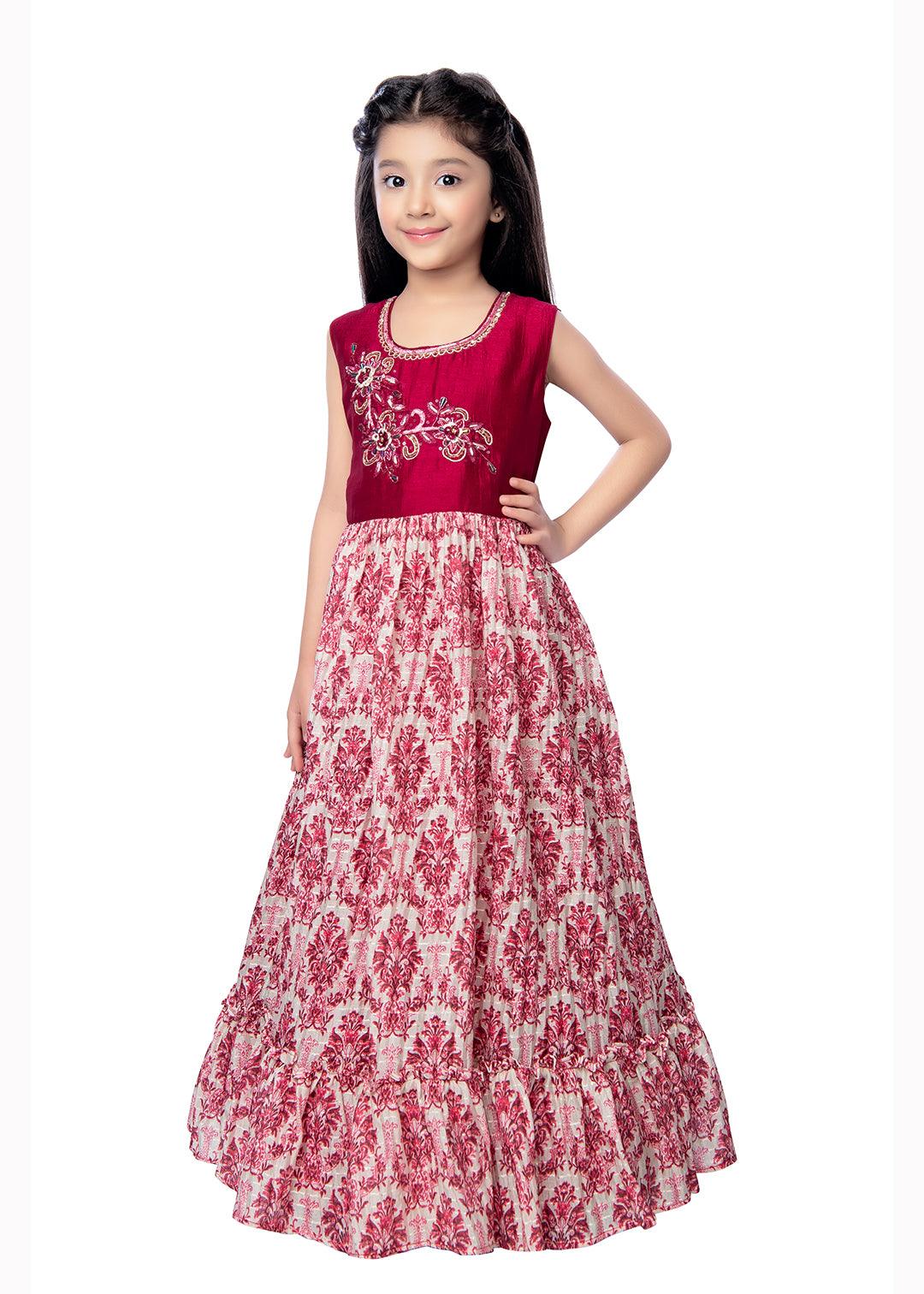 Rani Coloured Ethnic Maxi Dress Gown For Girls - Betty Ethnic India - Gown - Betty Girls Wear Online