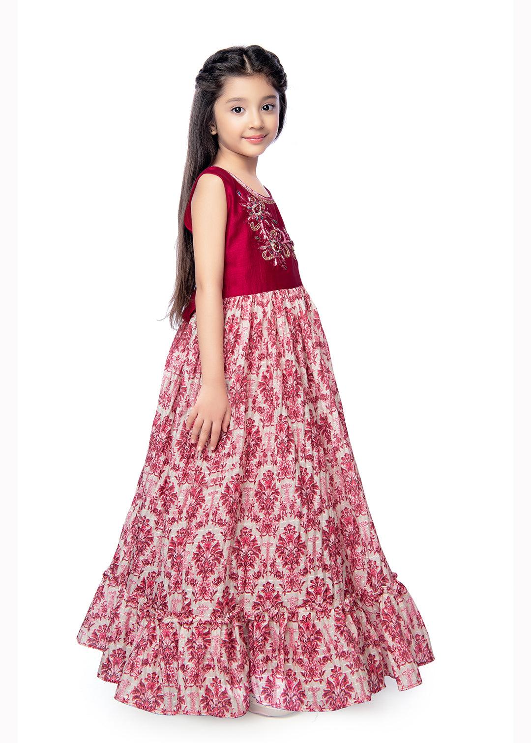 Rani Coloured Ethnic Maxi Dress Gown For Girls - Betty Ethnic India - Gown - Betty Girls Wear Online