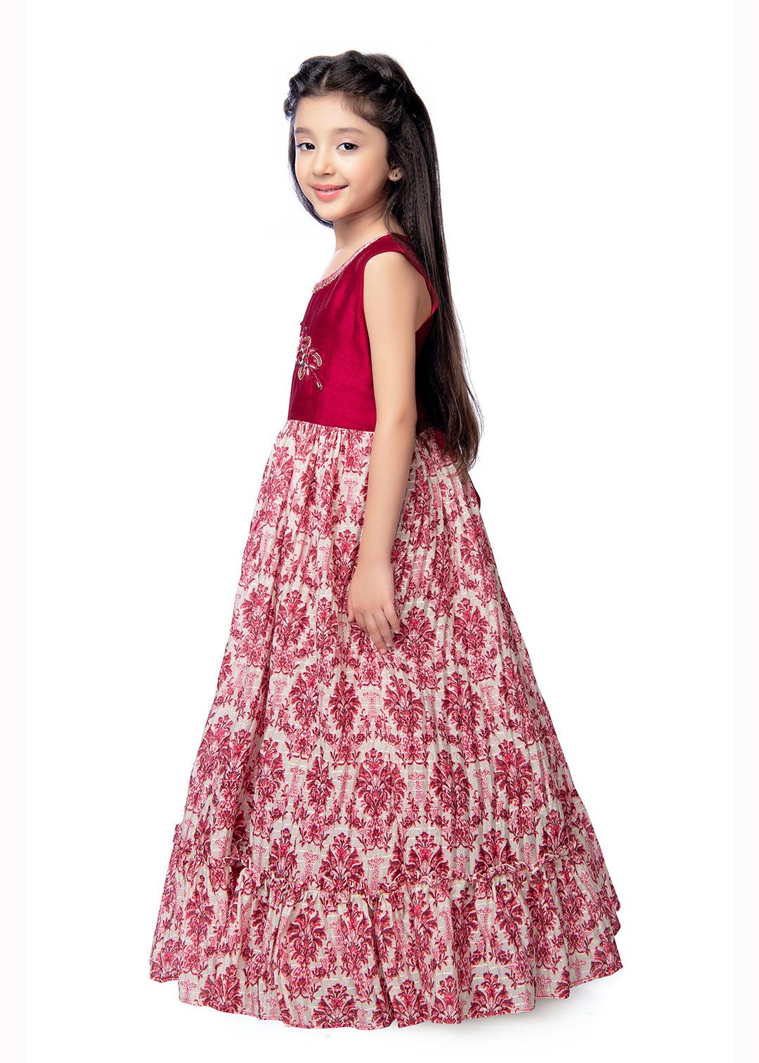 Rani Coloured Ethnic Maxi Dress Gown For Girls - Betty Ethnic India - Gown - Betty Girls Wear Online