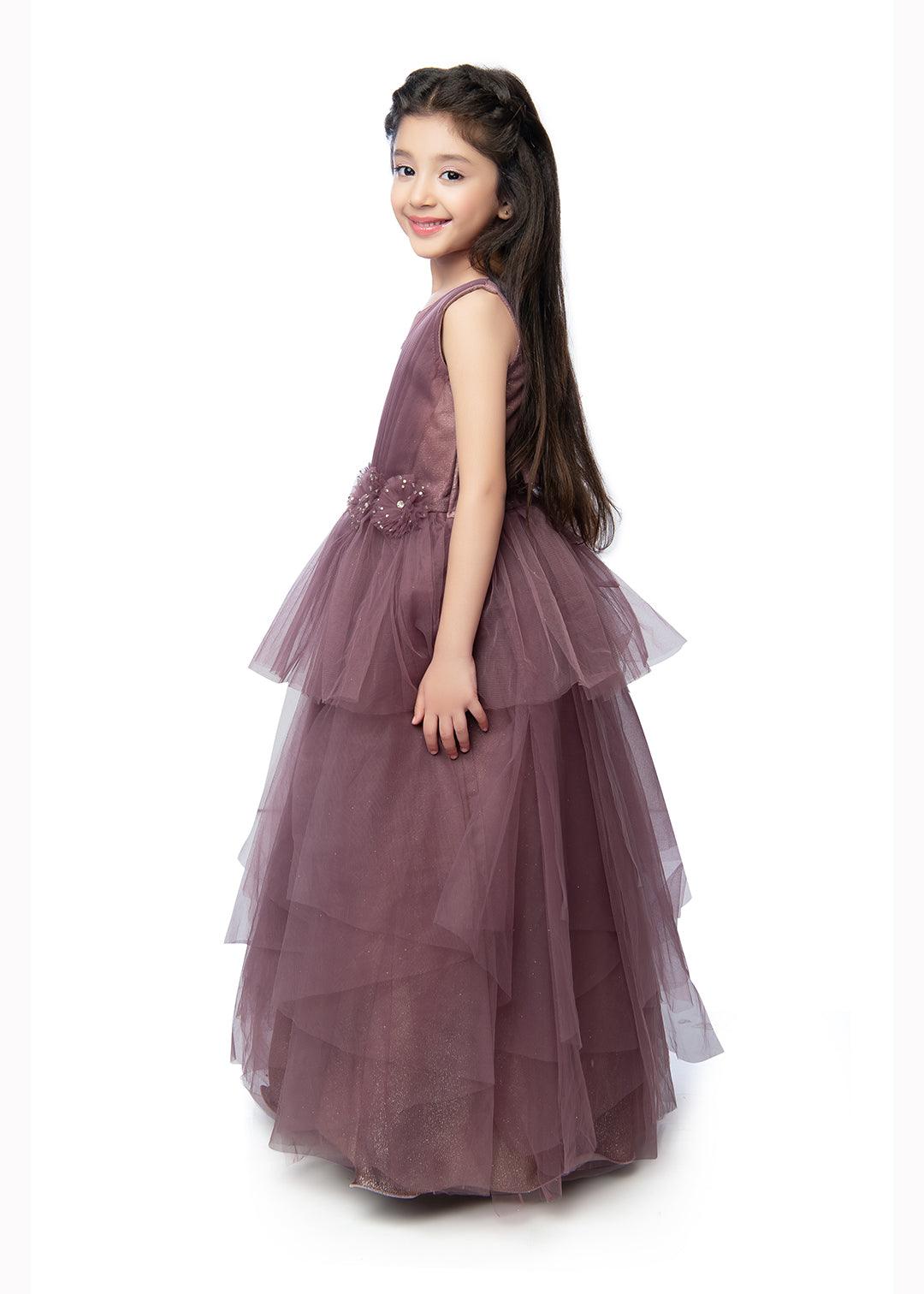 Wine Coloured Imported Net Stylist Maxi Dress Gown For Girls - Betty Ethnic India - Gown - Betty Girls Wear Online