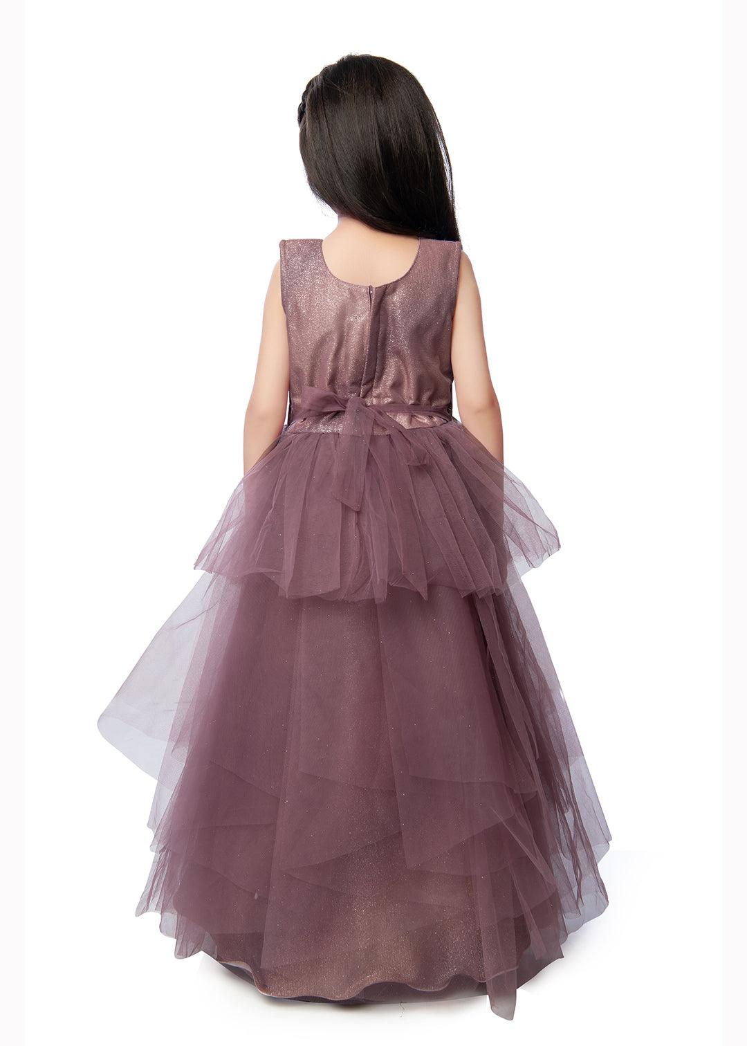 Wine Coloured Imported Net Stylist Maxi Dress Gown For Girls - Betty Ethnic India - Gown - Betty Girls Wear Online