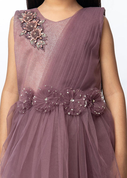 Wine Coloured Imported Net Stylist Maxi Dress Gown For Girls - Betty Ethnic India - Gown - Betty Girls Wear Online