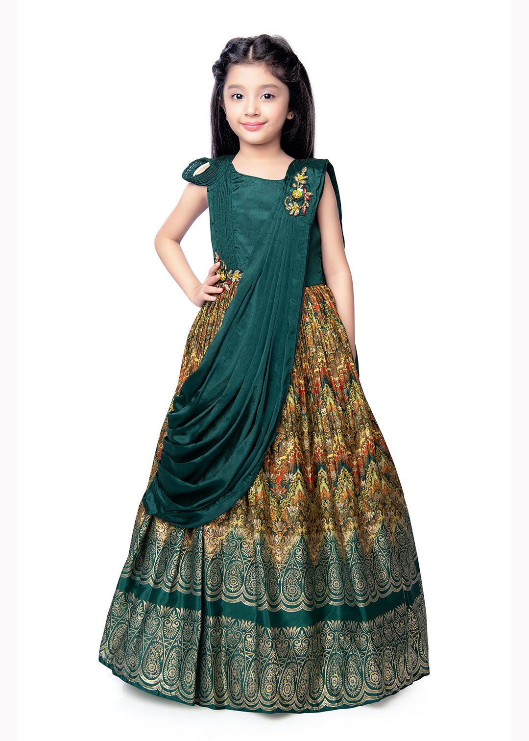 Bottle Green Coloured Trendy Wire Styled Maxi Dress Gown For Girls - Betty Ethnic India - Gown - Betty Girls Wear Online