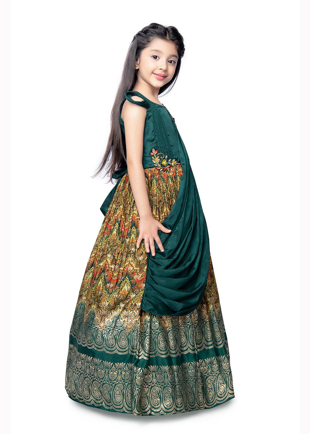 Bottle Green Coloured Trendy Wire Styled Maxi Dress Gown For Girls - Betty Ethnic India - Gown - Betty Girls Wear Online