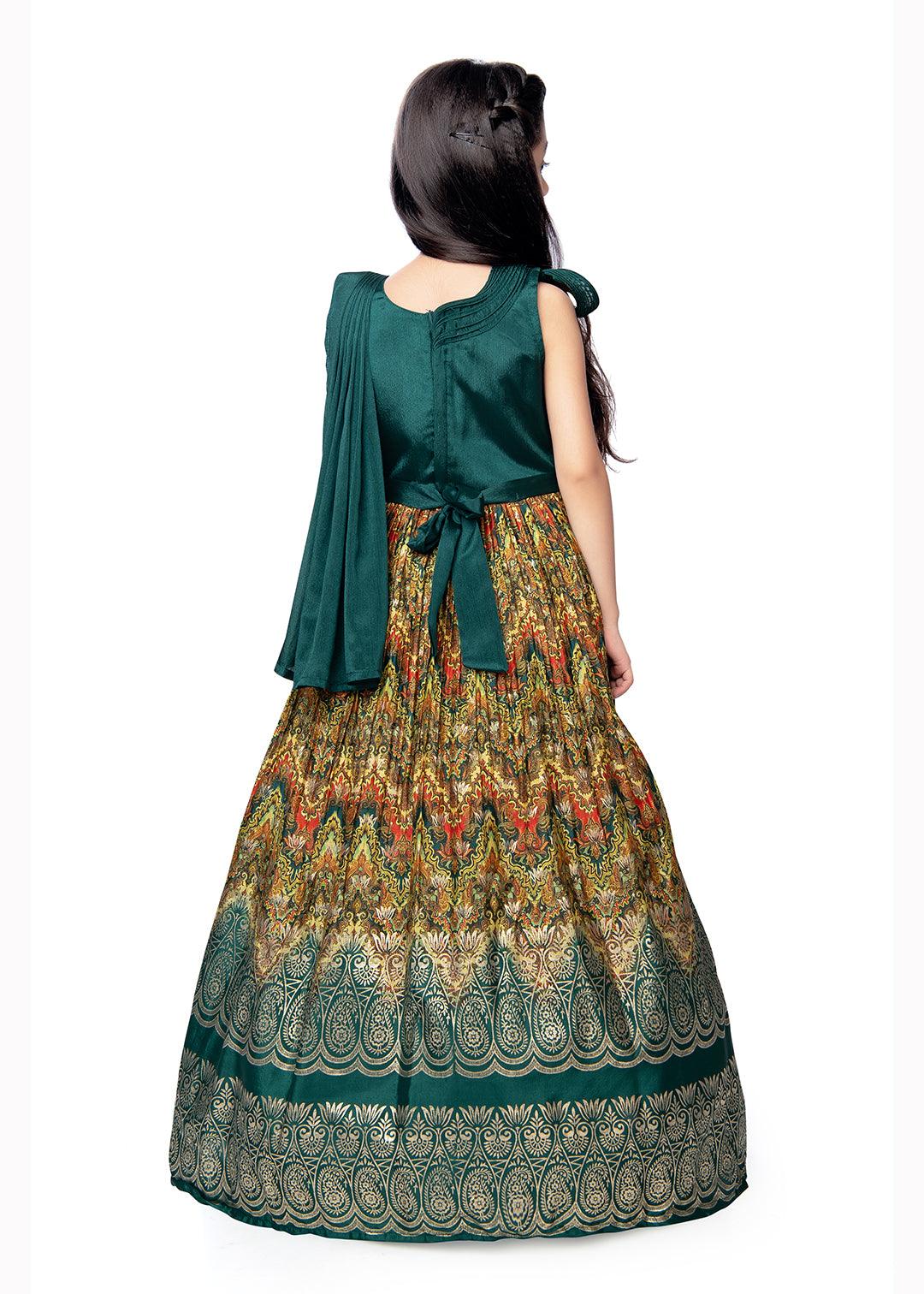 Bottle Green Coloured Trendy Wire Styled Maxi Dress Gown For Girls - Betty Ethnic India - Gown - Betty Girls Wear Online