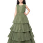 Mehendi Coloured Layered Imported Net Maxi Dress Gown For Girls - Betty Ethnic India - Gown - Betty Girls Wear Online